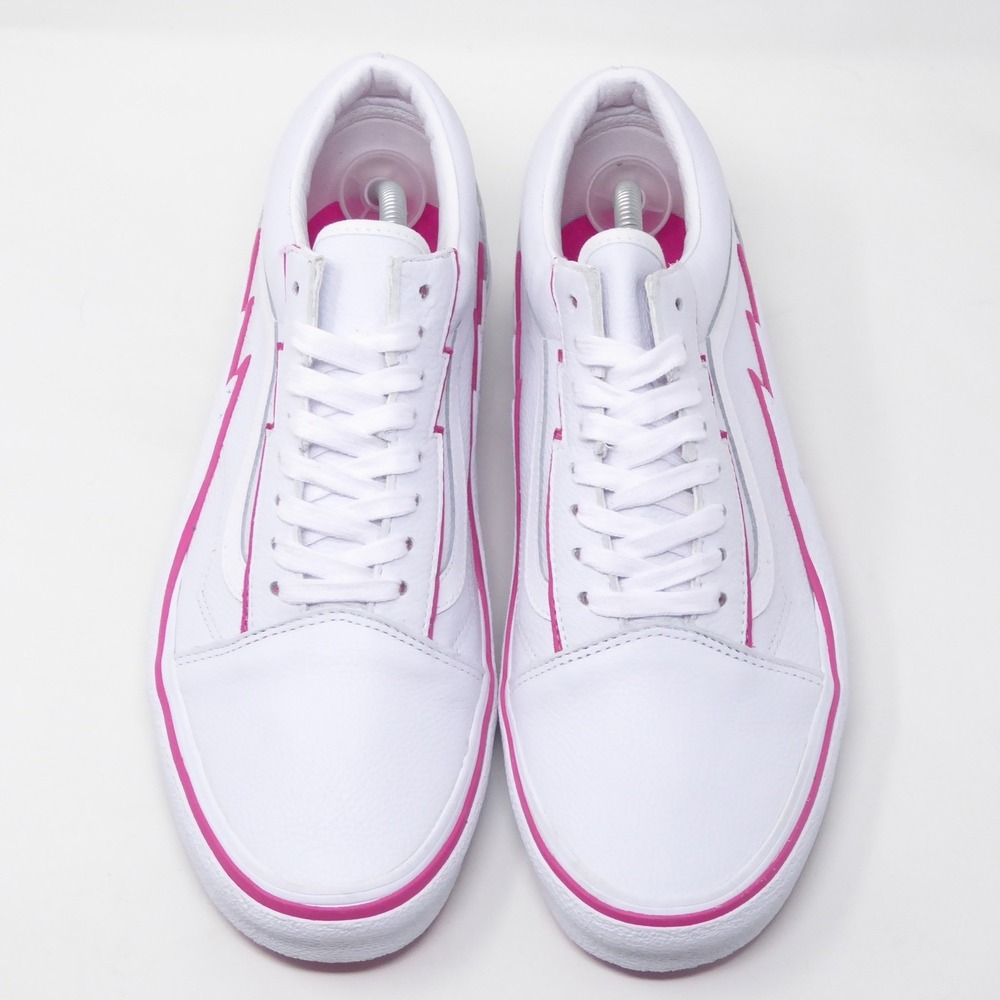 NEW Vans Mens Sneakers Shoes Leather White Pink Lightning Bolt Old Skool 11.5 - Picture 3 of 10